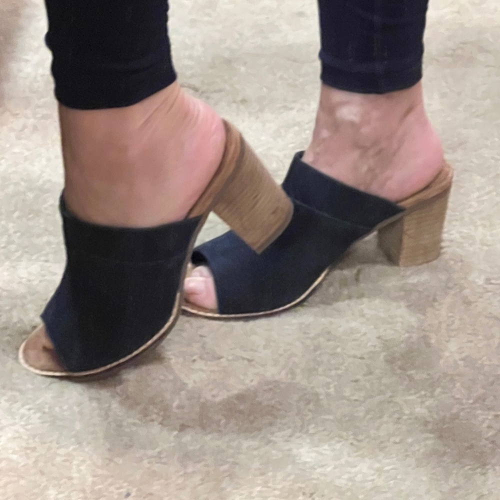 Toms navy suede heeled mule sandals